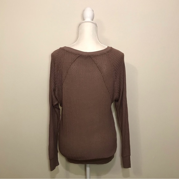 Anthropologie Jane + Delancey Thermal Waffle Knit Relaxed Fit Brown Top Small - Picture 6 of 10